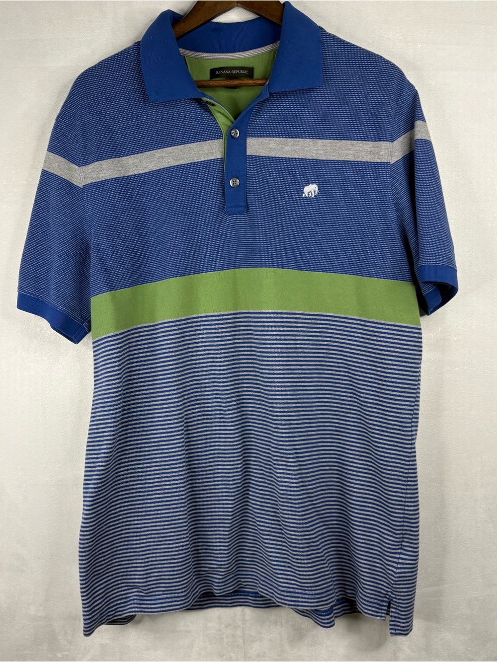 Banana Republic Polo Shirt Mens XL Blue Striped Colorblock Short Sleeve Casual